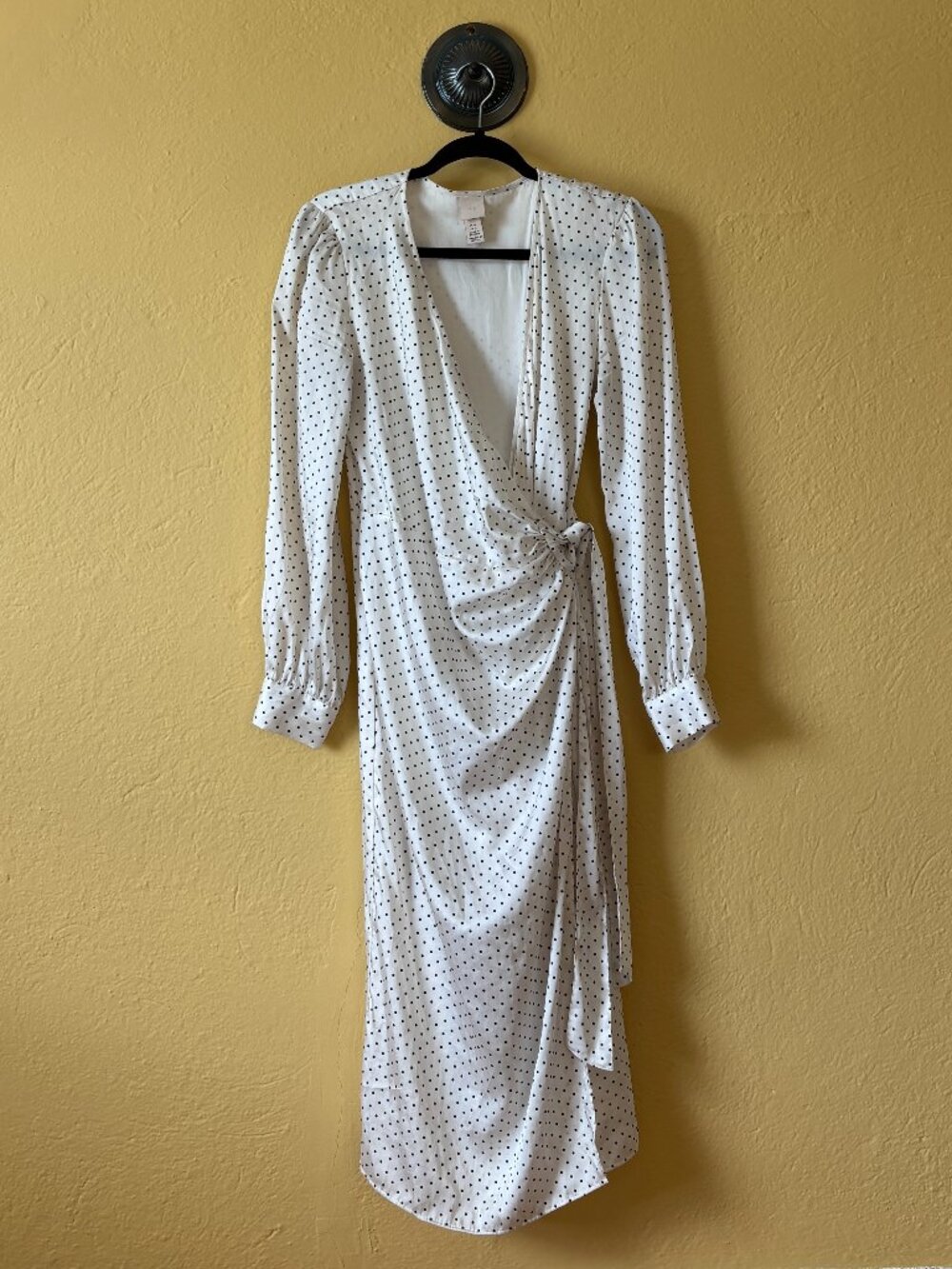 H&M White & Black Polka Dot Wrap Midi Dress Size 10